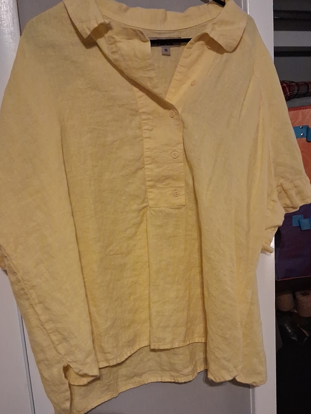 Flax Yellow Sporty Oversized Shirt Linen Pullover Top M Like New